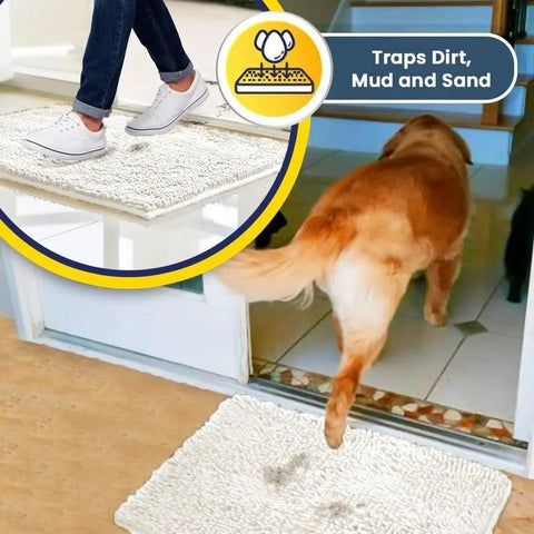 Highly absorbent ultra-fine fiber door mat and pet carpet, non slip, thick and washable, soft chenille, white 59 "X24"