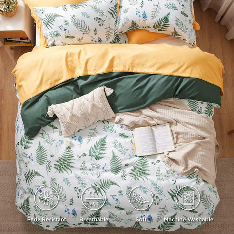 Bedsure Plants Duvet Cover Queen - Botanical Duvet Cover Set with Zipper Closure, Green Bedding Set,3 Pieces,