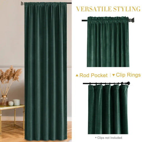 JINCHAN Emerald Green Velvet Black Curtains  Living Room Bedroom Curtain Luxury Window Drapes Room Darkening Extra Long Curtain