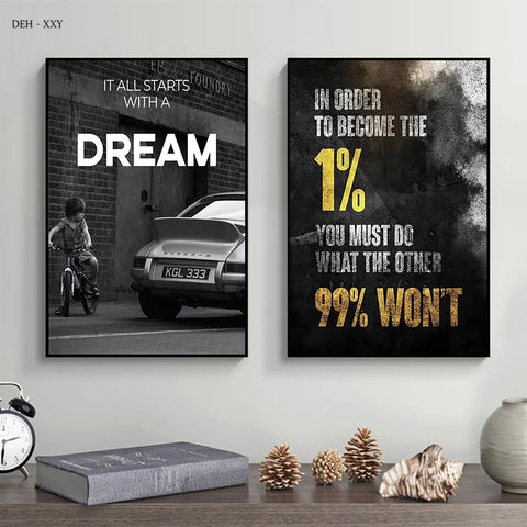 One Dream and 1% Entrepreneur Motivational Qoutes Canvas Print Painting Poster Inspirational Wall Art Pictures Office Wall Decor