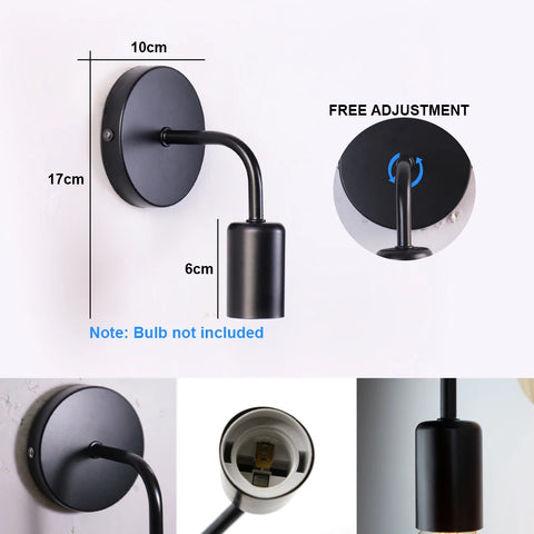 Nordic Modern Wall Lamp Iron Black E27 Indoor Lighting Bedside Bedroom Bathroom Lamp Sconce Wall Light Fixture Industrial Decor