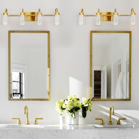 Brushed Gold Vanity Lights, Bathroom Light Fixtures Crystal Bubble Glass Dimmable 3 Color Temperatures Modern Wall Sconce