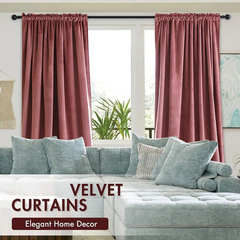 Velvet Curtains 108 Inches Long Thermal Insulated Blackout Curtain Drapes for Bedroom Living Room Darkening Rod Pocket Set of 2