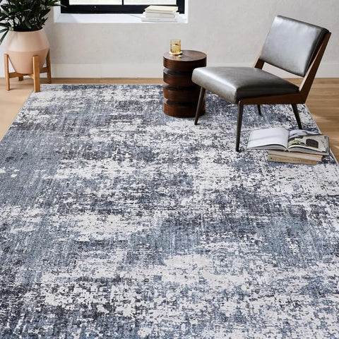 Modern Abstract Blue Rug 8x10 Machine Washable Area Rug Kitchen Indoor Accent Rug Low Pile Carpet