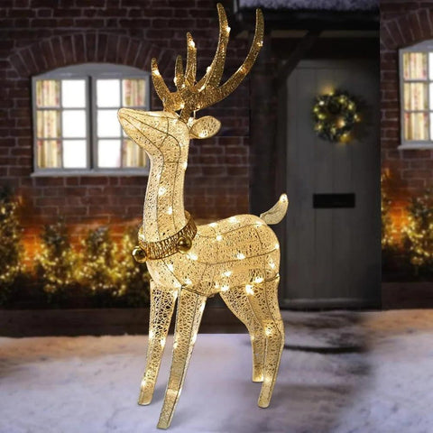 Christmas Reindeer Outdoor Decoration, 70 Warm White Lights Reindeer Yard Decoration 3D White Deer, 4-foot Outdoor Decoration