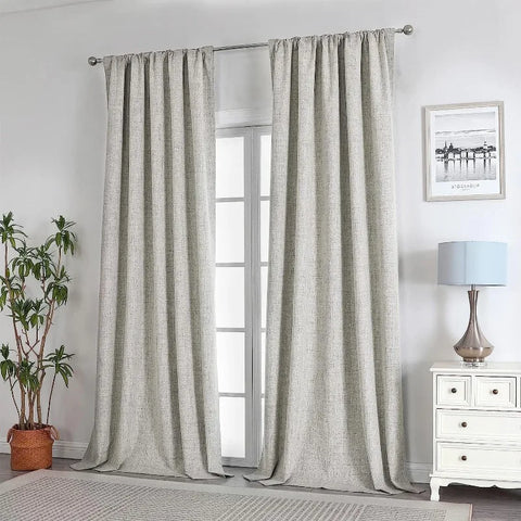 Blackout Linen Curtains Long 100% Blackout Drapes 95 inch Length 2 Panels Set