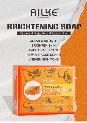 AILKE Natural Papaya Soap, Deep Cleansing, Moisturizing, Smooth & Soft Skin, Brightening Soap Bar, Suitable For Face And Body