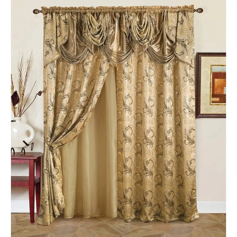 Jacquard Luxury Window 1 Panel Set Curtain with Attached Valance and Backing Bedroom