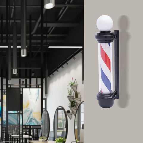 32" Barber Pole LED Light Red White Blue Rotating Stripes Hair Salon Shop Sign Rainproof for Outdoor