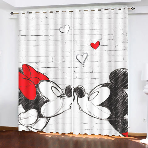 Mickey Printed Curtains For Living Room Living Room Bedroom Blackout Curtains 100% Polyester Dustproof Perforated Cartoon Cute