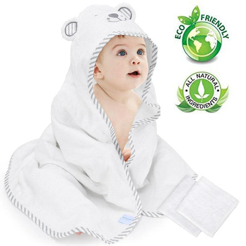 Kisdream Baby Hooded Towel Organic Bamboo Fiber Baby Bath Towels Bear Embroided Handkerchief Soft Nature Towel for Toddlers Supe