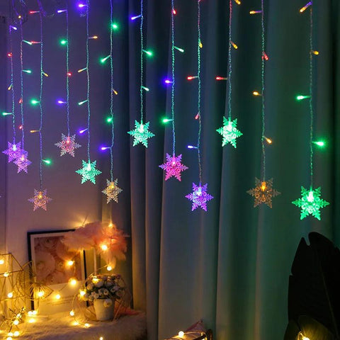 3.2M Christmas Snowflakes LED String Lights Flashing Fairy Curtain Lights Waterproof For Holiday Party Wedding Xmas Decoration