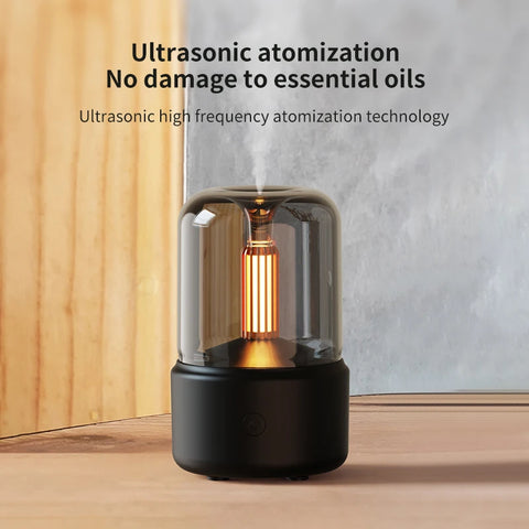 Ultra-Quiet Cool Mist Essential Oil Diffuser - Compact Portable Candle Light H2O Air Humidifier - Refreshing Mini USB Humidifier