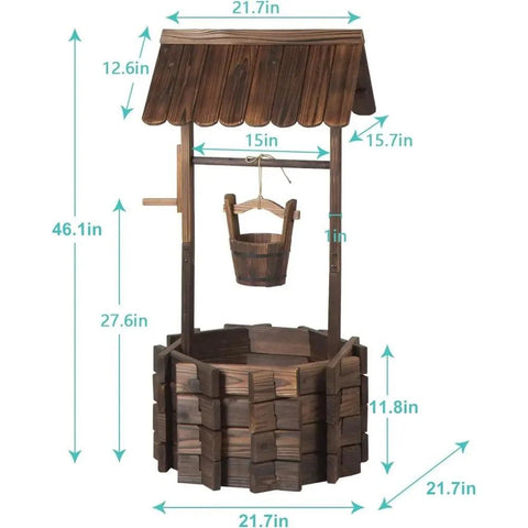 Wooden Wishing Well Planter with Hanging Bucket for Flower and Plants Indoor and Outdoor, Rustic Flower Planter Patio Garden