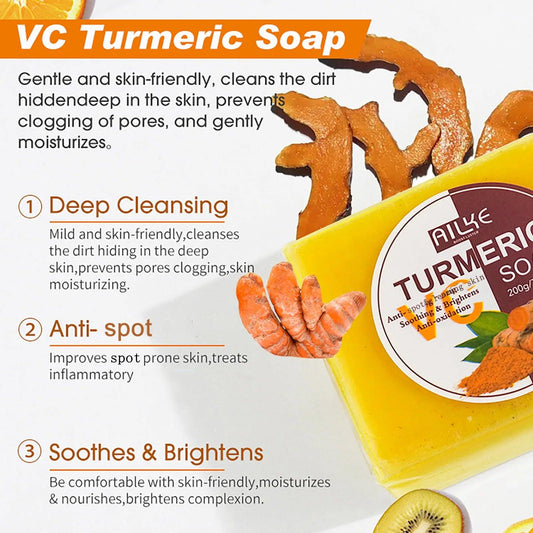 AILKE Natural Turmeric Soap Bar, Brighten, Remove Darkness, Acne, Pimples, Cleaning, Exfoliates, Uneven Skin Tone