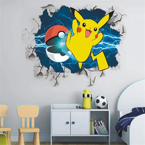 Cartoon Pikachu Wall Stickers For Kid's Rooms Kindergarten Living Room Bedroom DIY Wall Decoration Animated Poster Bedroom Decor