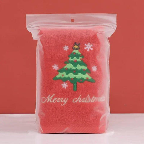 Christmas Children Towel Red New Year Gift Embroidery Absorbent Dry Hair Towel Home Face Towel Bathroom Coral Fleece Washcloth