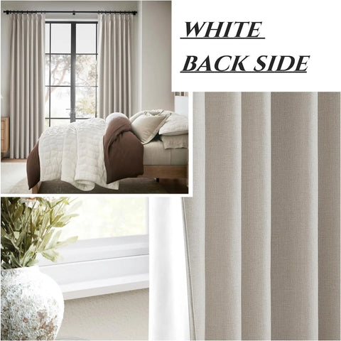 Natural Linen Pinch Pleated Blackout Curtains & Drapes 96 Inch Long Bedroom/Livingroom Farmhouse Curtains 2 Panel Sets