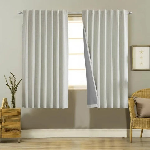 Blackout Linen Curtains Long 100% Blackout Drapes 95 inch Length 2 Panels Set