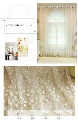 French Beige Lace Flower Embroidery Sheer Tulle Curtains for Living Room Bedroom Kitchen Window Drapes Voile Cheap Yarn Cortinas