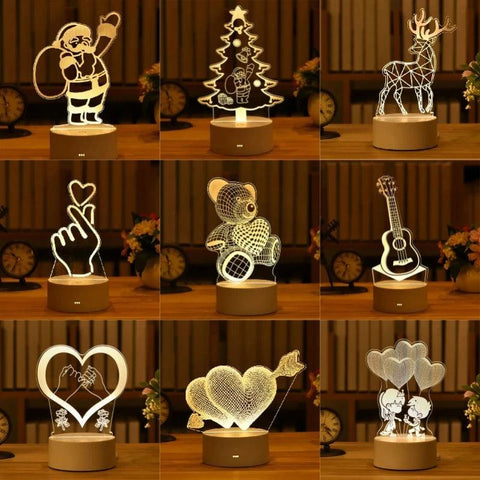 Romantic Love 3D Acrylic Led Lamp for Home Children's Night Light Table Lamp Christmas Party Decor Valentine's Day Bedside Lamp