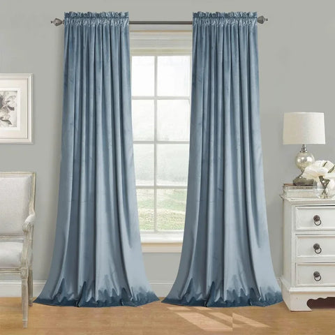 Velvet Curtains 2 Panels Set, Block Light Thermal Insulated Velour Rod Pocket Drapes for Bedroom and Living Room