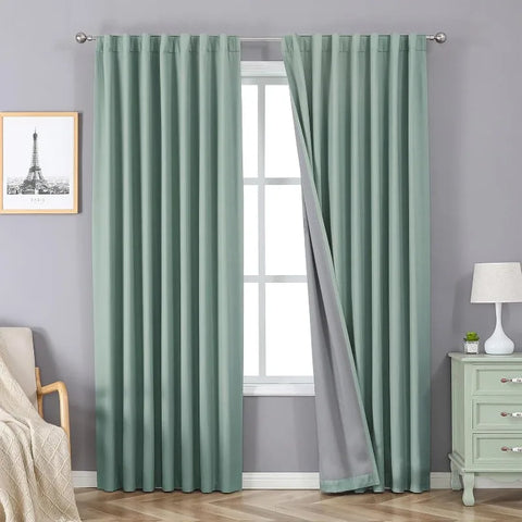 Blackout Linen Curtains Long 100% Blackout Drapes 95 inch Length 2 Panels Set