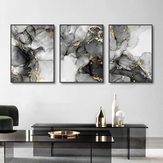 3PCS Frameless Abstract Black and White Gold Marble Art Canvas Painting Wall Decor Pictures for Living Room Home Decor Poster