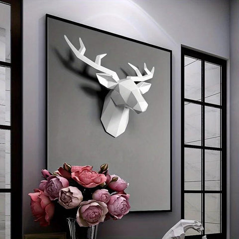 Deer Head Sculpture Animal Statue Figurines Wall Hanging Creative Elk Art Antlers Statuette For Office Decoration Wall Mount