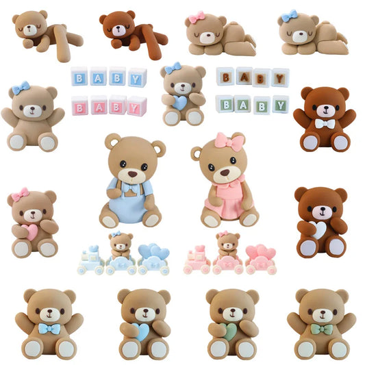 New 3D Bear Cake Topper Baby Shower Bear Decoration Boy Girl Happy 1st Birthday Party Cake Decor Gender Reveals Party Supplies