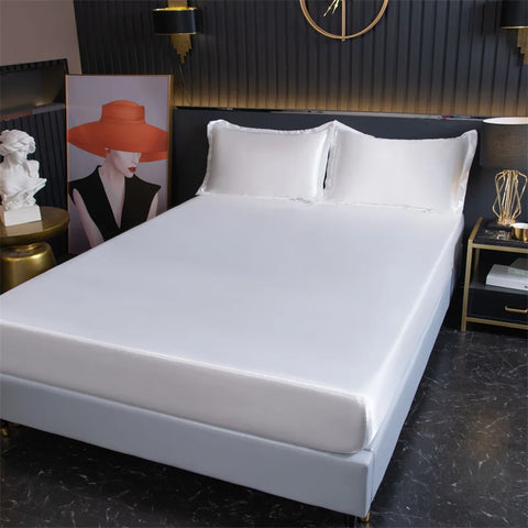 Luxury Satin Fitted Sheet High-End Solid Color Mattress Cover With Elastic Band Bedsheet 140x200 200x220 Fit Sheet