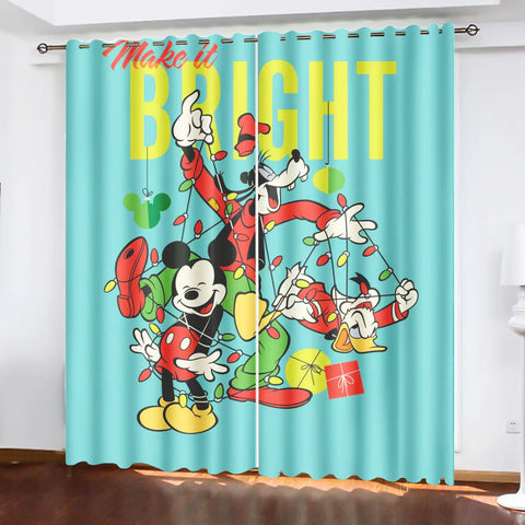 Mickey Printed Curtains For Living Room Living Room Bedroom Blackout Curtains 100% Polyester Dustproof Perforated Cartoon Cute