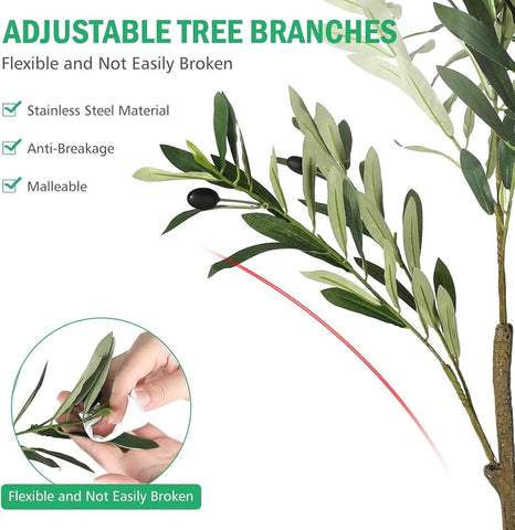 March Wind Olive Tree Potted Plant, Simulated Silk, Nearly 5 Feet Tall With 48 Lifelike Olive Fruits, Adjustable Branches