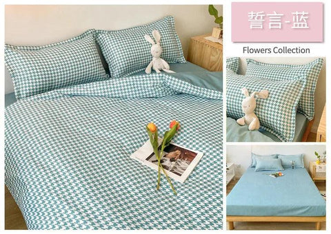 Cute Double Cotton Bedding Set with Four-Piece Linens, Pillowcase, Textile for Girl's Dormitory Bedclothes