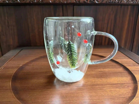 200/350ML Double Wall Glass Cup Creative Christmas Gift Theme Snow Scene Coffee Mug Heat Resistant for Hot Cold Beverages Cup