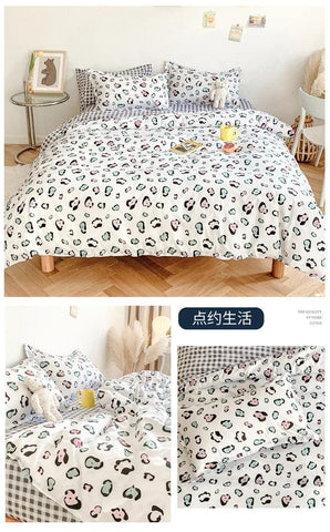 Cute Double Cotton Bedding Set with Four-Piece Linens, Pillowcase, Textile for Girl's Dormitory Bedclothes