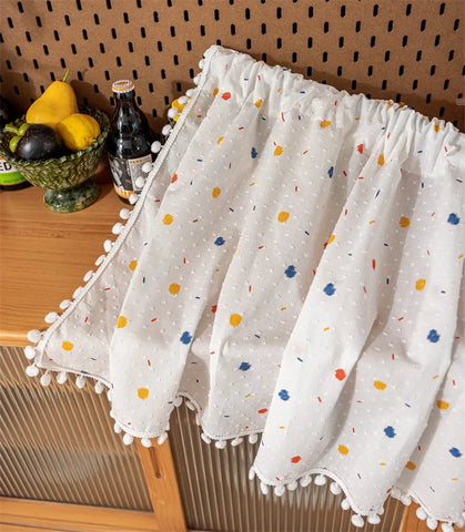 Korean Cotton Daisy Curtains Road Pocket Shade Curtain Floral Tassel for Kitchen Bedroom Living Room Bay Window Cabinet Curtain