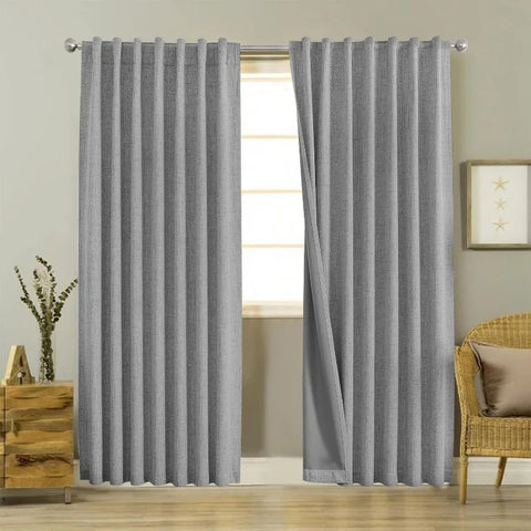 Blackout Linen Curtains Long 100% Blackout Drapes 95 inch Length 2 Panels Set