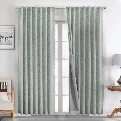 Blackout Linen Curtains Long 100% Blackout Drapes 95 inch Length 2 Panels Set