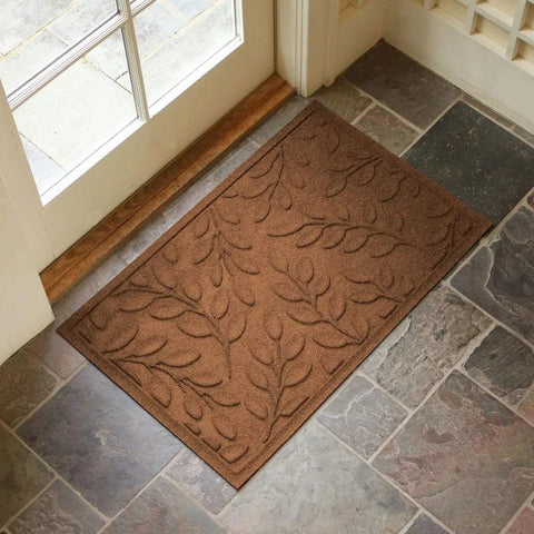 Mat, 2' X 3', Durable and Decorative Floor Covering, Skid Resistant, Indoor/Outdoor, Brittney Leaf Design, Camel, Rug, Mat