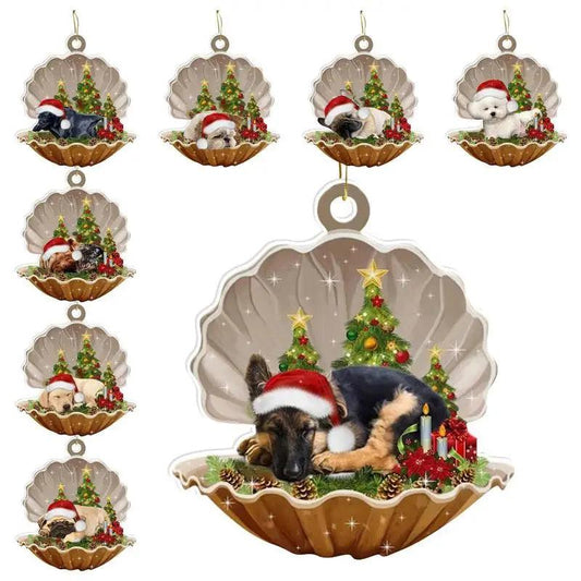 2D Shell Christmas Dog Oranments Xmas Tree Flat Hanging Pendant Merry Decor Gift For Kids Noel Happy New Year