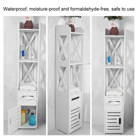 2X White Wooden Bathroom Cabinet Shelf Cupboard Bathroom Storage Rack Bathroom Cupboard Bathroom Cabinet Bathroom Storage Rack