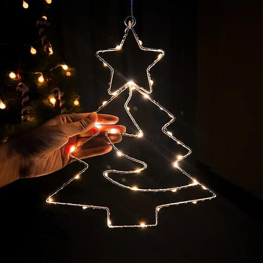 Xmas Tree Iron Frame LED Light String Window Hanging Ornament 2024 Christmas Decoration For Home 2025 New Year Party Gift Supply