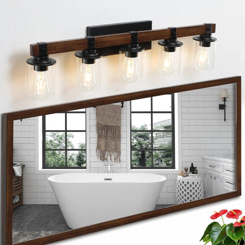 5-Lights Farmhouse Vanity Lights Fixture Rustic Bathroom Light Fixture Bathroom Sconce(Without Bulbs)