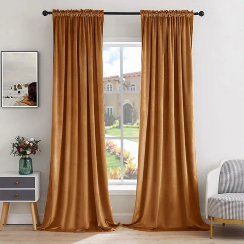 Curtains Thermal Insulated Blackout Curtain Drapes for Bedroom Living Room Darkening  Long Curtains Panels Rod Pocket Set of 2