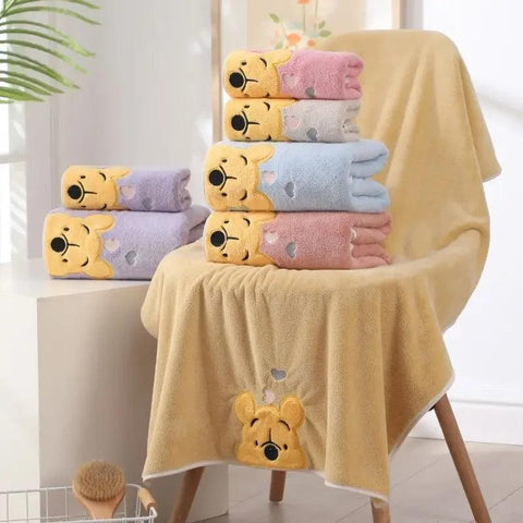 1-5PCS Winnie Bear Towel Bath Towel Set Soft and Absorbent Coral Velvet Bath Towel Home Wash Towel Children's Cartoon Bath Towel