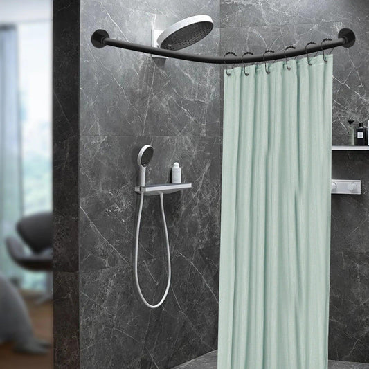 Shower Curtain Rail L Shape No Drilling Rail Corner Stainless Steel Telescopic Rod with Shower Curtain Rings