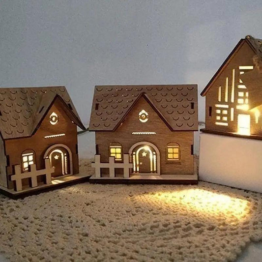 LED Christmas Village LED Indoor Wooden House Building Figurine Battery Powered Winter Landscape Scandinavian Decoration