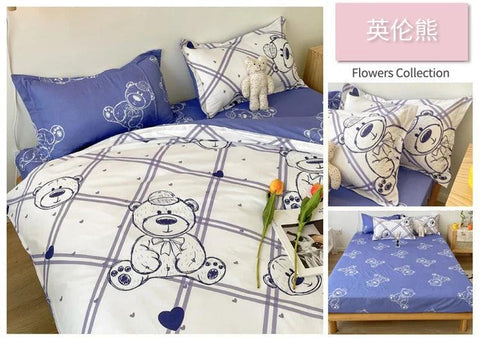 Cute Double Cotton Bedding Set with Four-Piece Linens, Pillowcase, Textile for Girl's Dormitory Bedclothes