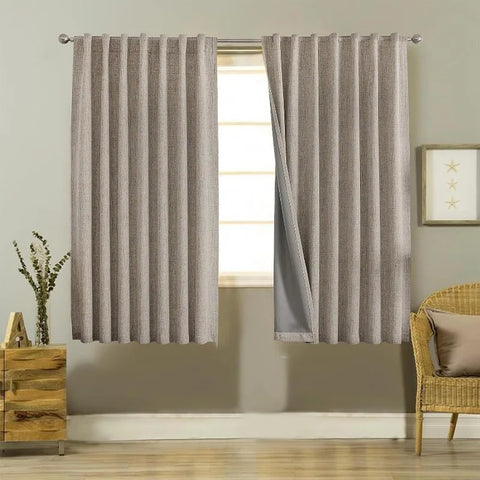 Blackout Linen Curtains Long 100% Blackout Drapes 95 inch Length 2 Panels Set